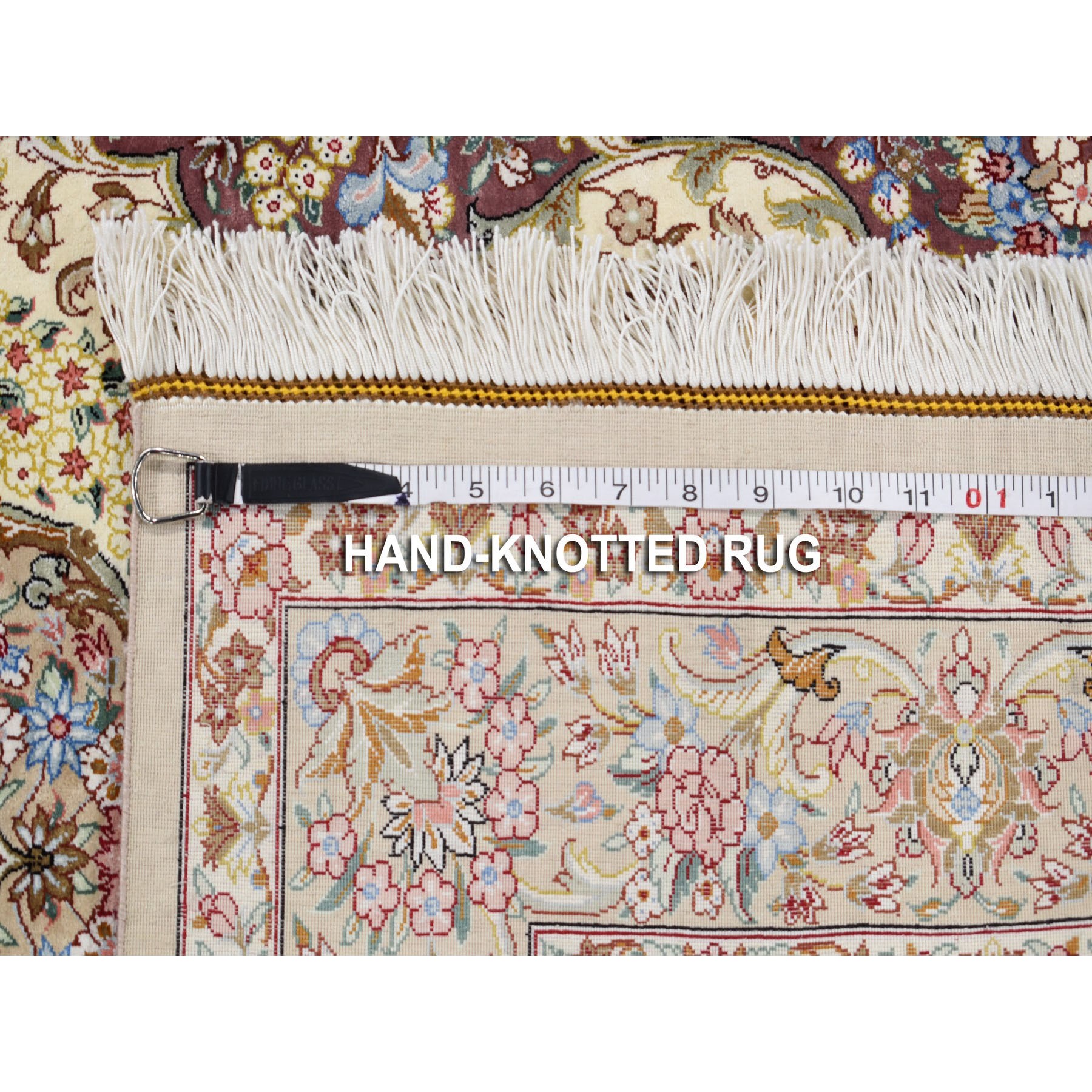 3'3"x5' Beige Silk Qum Persian Signed 600 KPSI Hand Woven Oriental Rug 