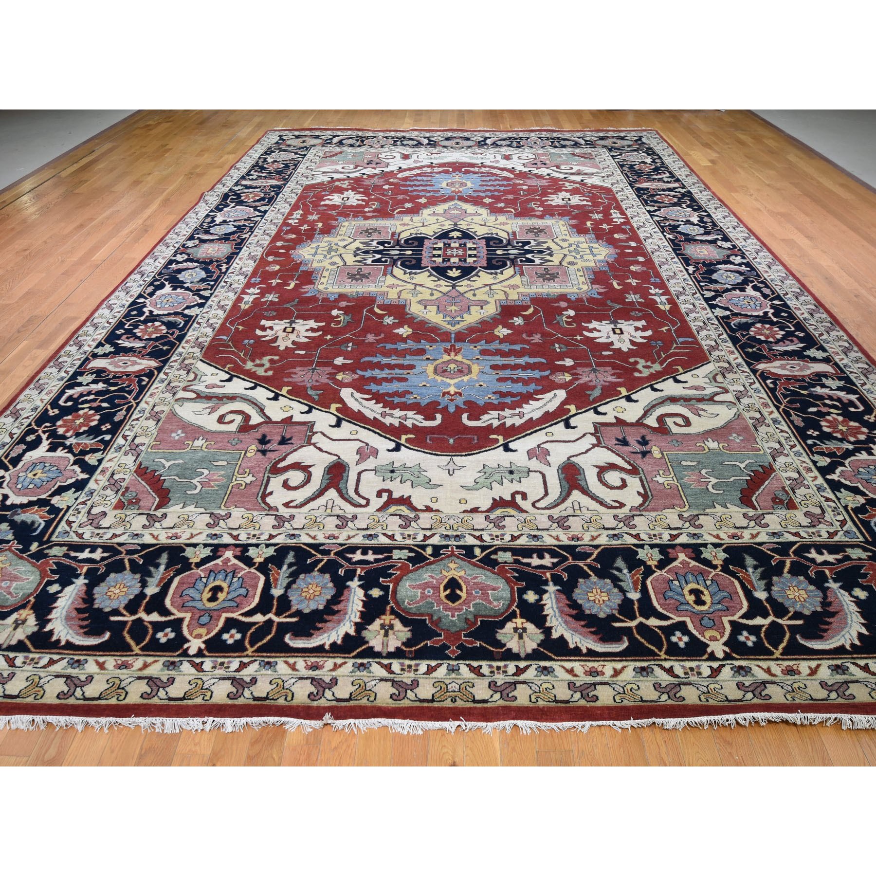 11'9"x18'4" Oversized Red Heriz Revival Pure Wool Hand Woven Oriental Rug 