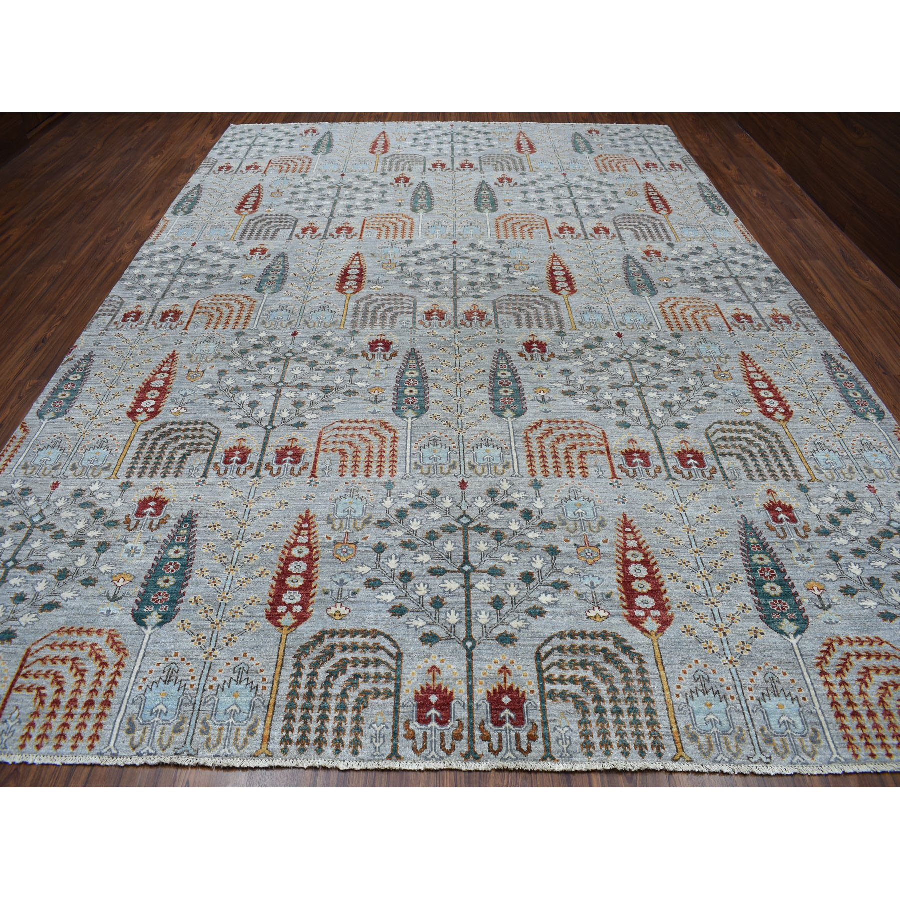 10'2"x14' Gray Peshawar Willow And Cypress Tree Design Hand Woven Oriental Rug 