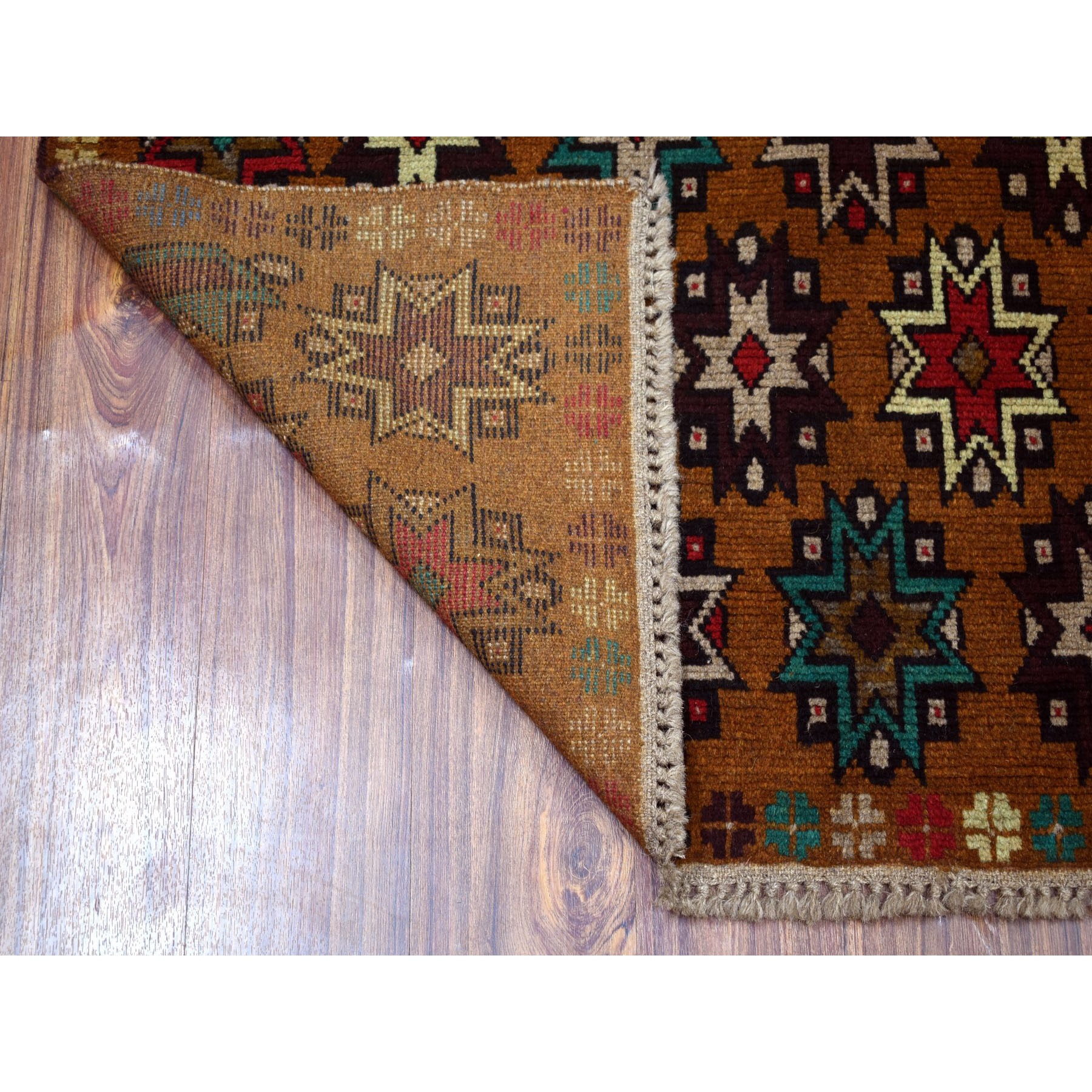 4'1"x6'1" Brown Hand Woven Colorful Afghan Baluch Tribal Design Pure Wool Oriental Rug 