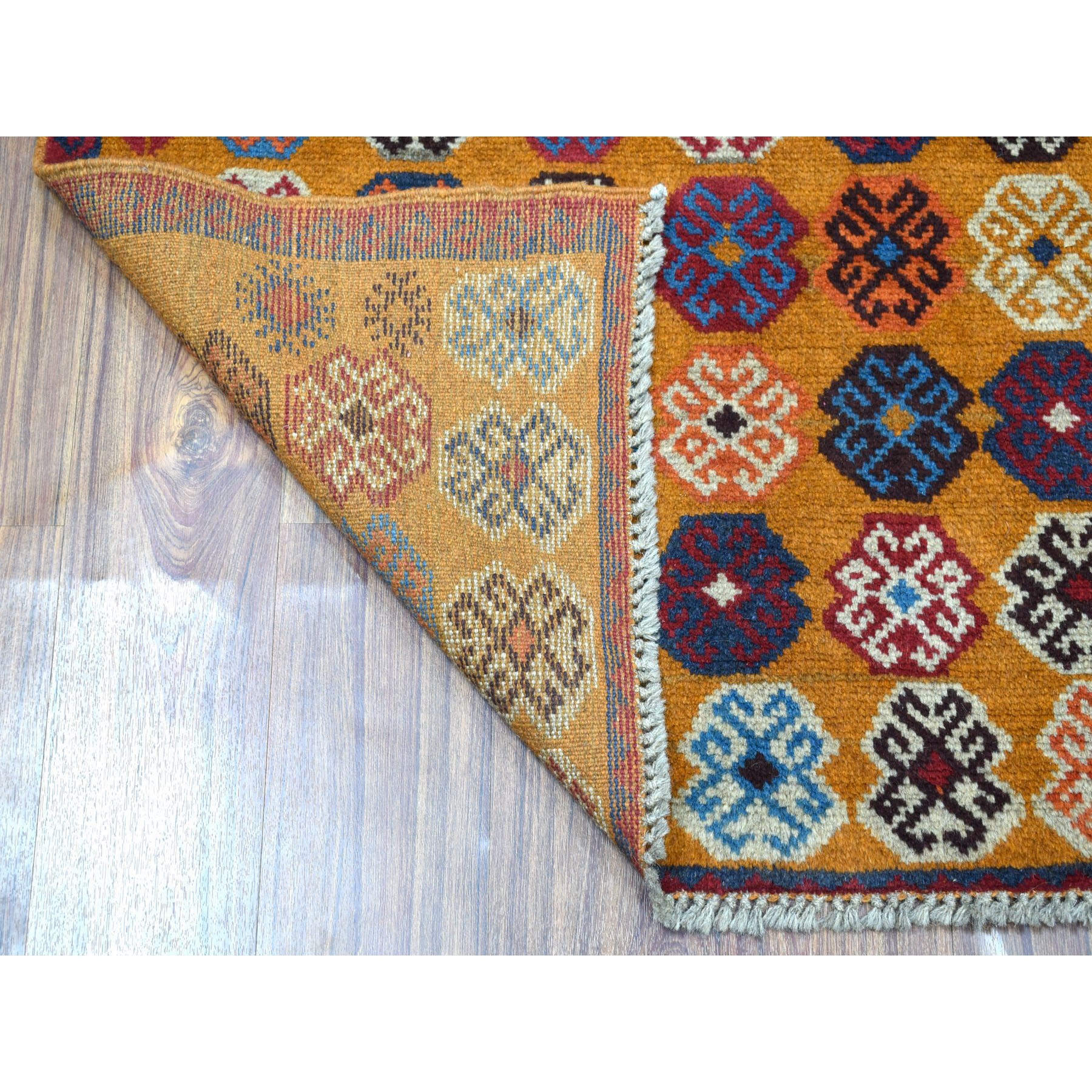 3'8"x5'7" Orange Colorful Afghan Baluch Tribal Design Hand Woven Pure Wool Oriental Rug 