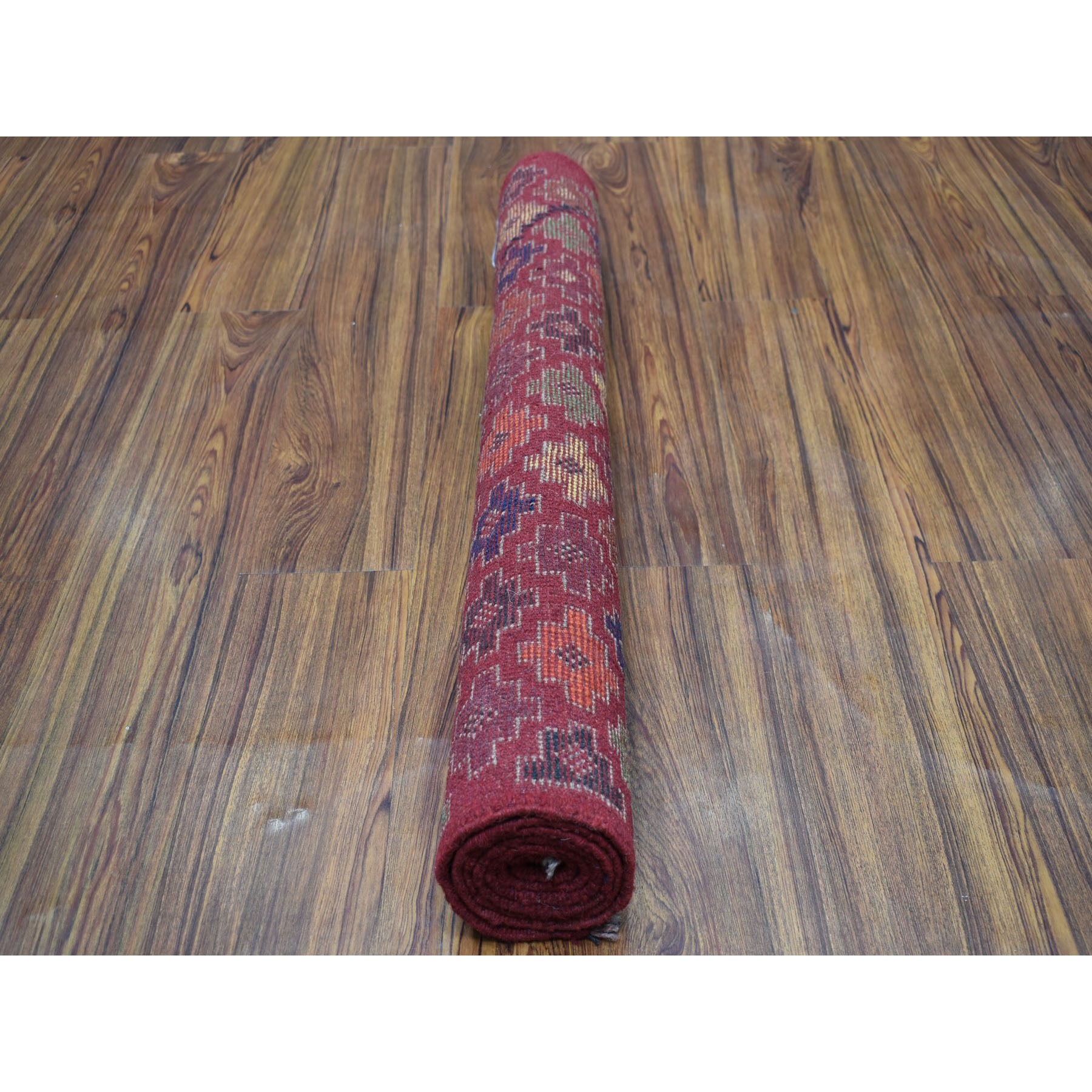 3'1"x4'10" Red All Over Design Colorful Afghan Baluch Hand Woven Pure Wool Oriental Rug 