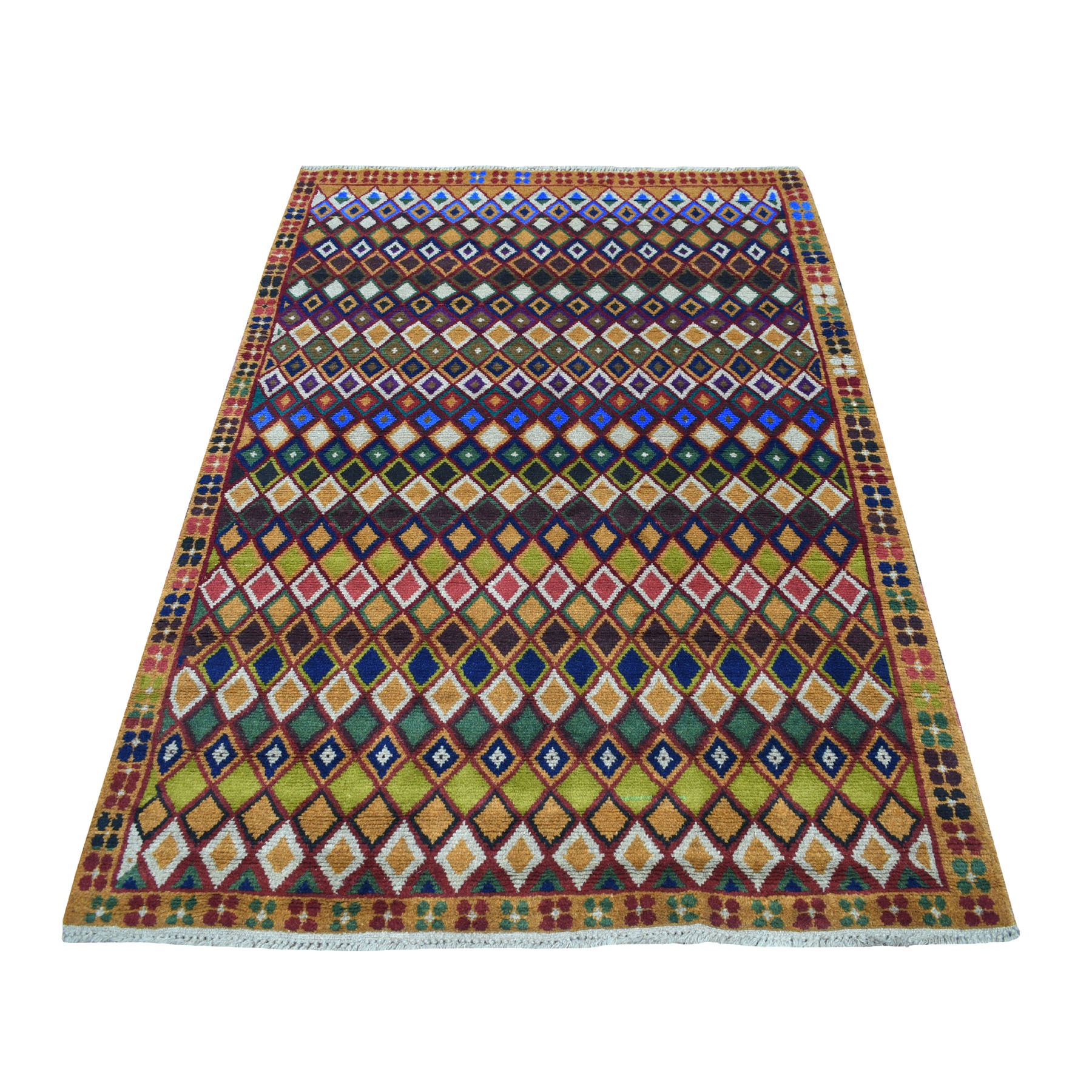 4'3"x6'1" Brown Tribal Design Colorful Afghan Baluch Hand Woven Pure Wool Oriental Rug 