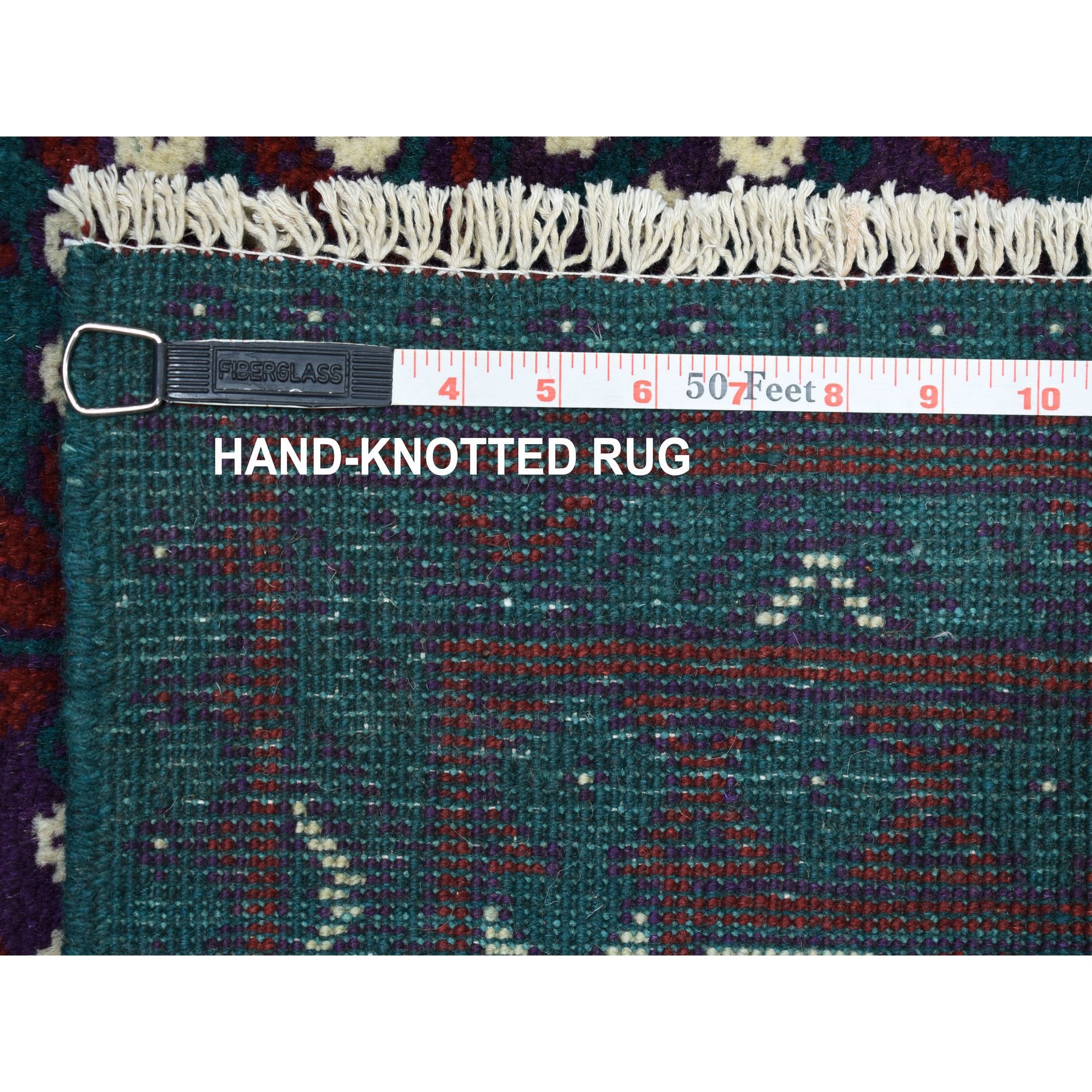 6'6"x9'4" Green Elephant Feet Design Colorful Afghan Baluch Hand Woven Pure Wool Oriental Rug 