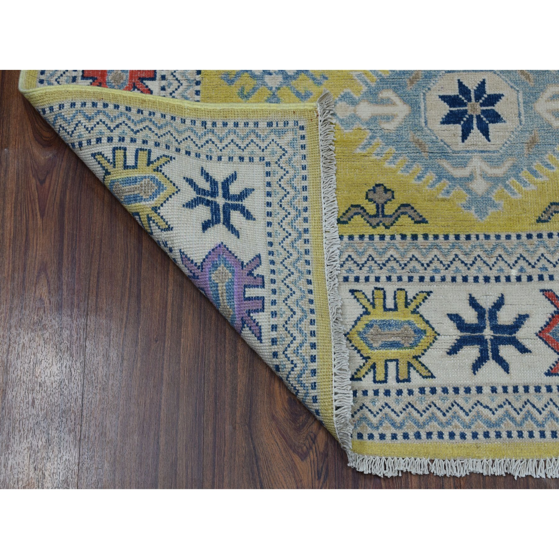 4'x6'4" Colorful Yellow Fusion Kazak Pure Wool Hand Woven Oriental Rug 