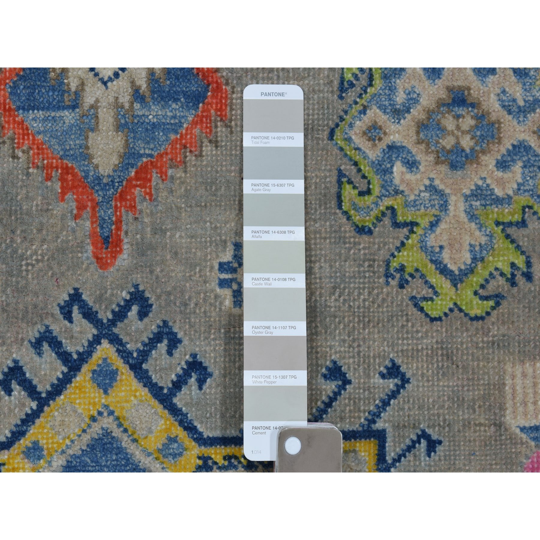 4'x5'10" Colorful Gray Fusion Kazak Pure Wool Geometric Design Hand Woven Oriental Rug 