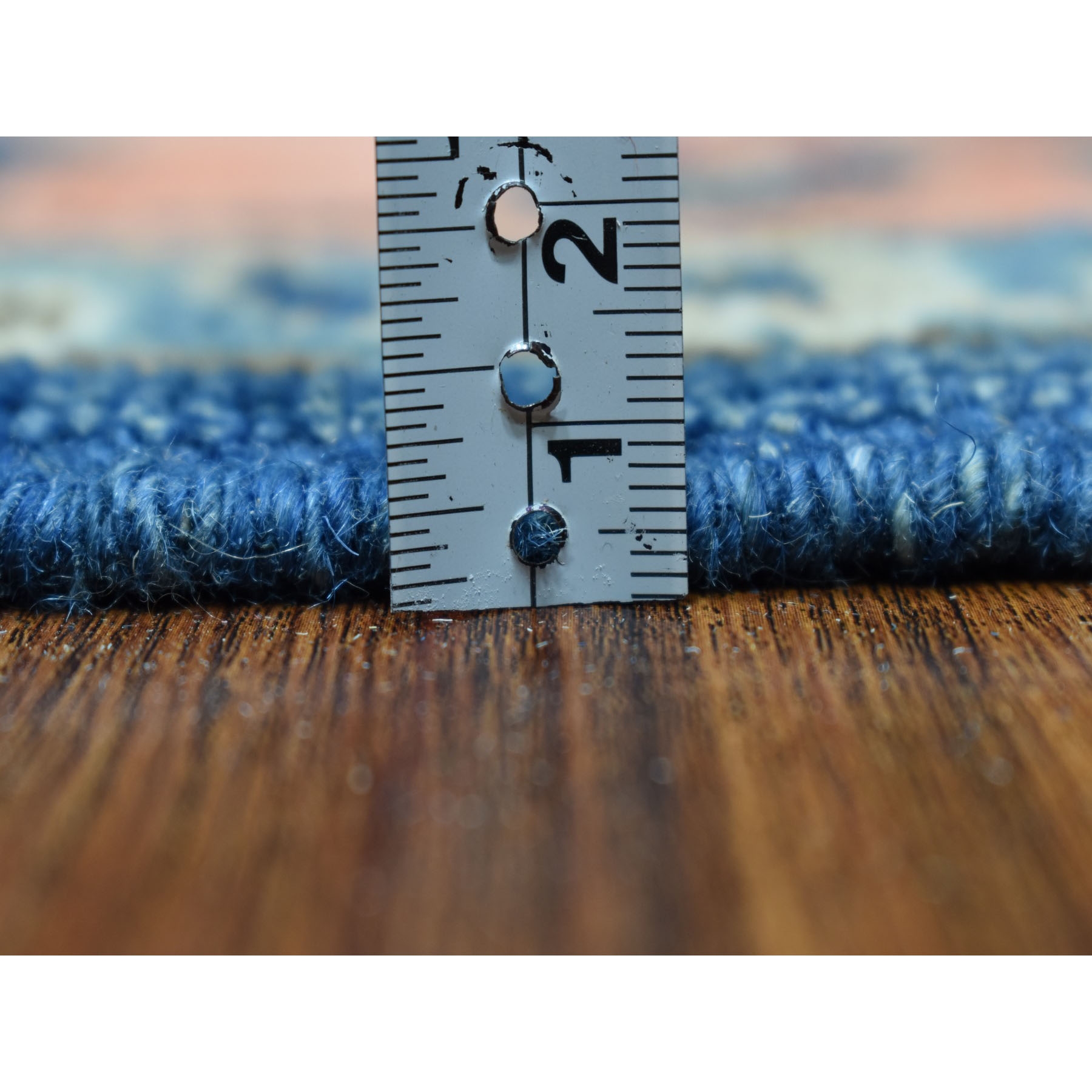 4'1"x5'9" Colorful Blue Fusion Kazak Pure Wool Geometric Design Hand Woven Oriental Rug 