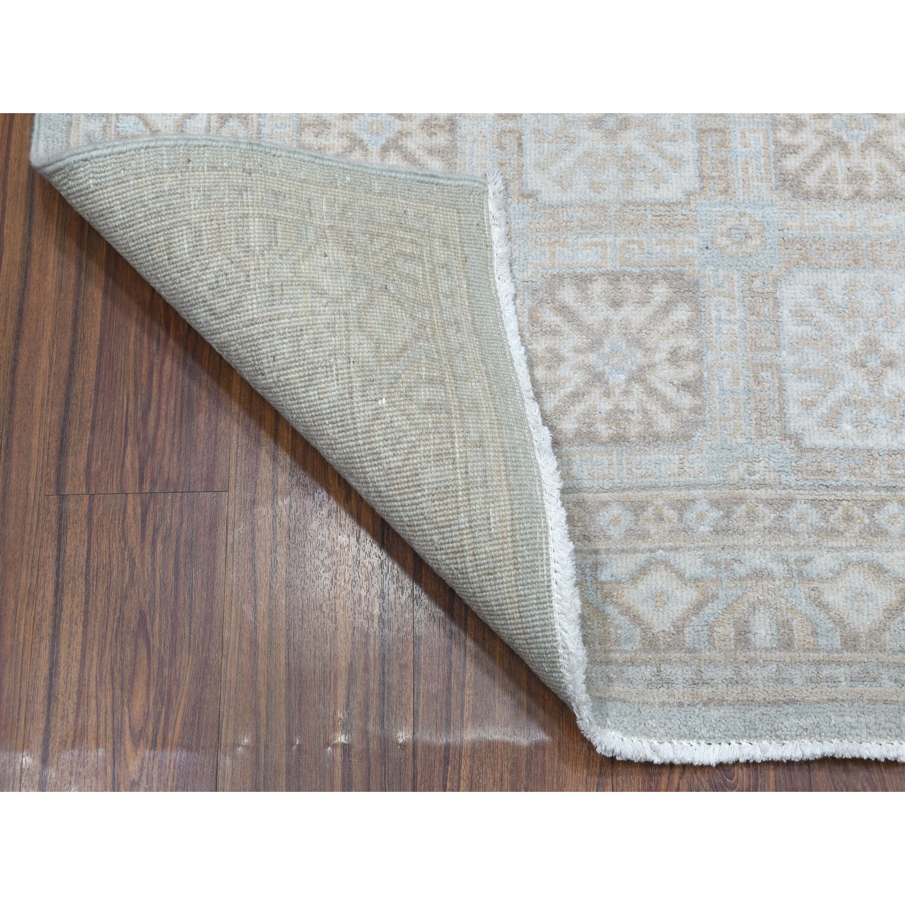 4'1"x6'1" White Wash Peshawar Mahal Design Pure Wool Hand Woven Oriental Rug 