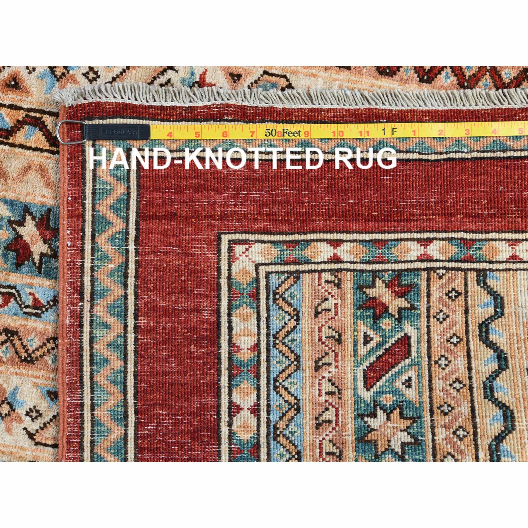 6'5"x9'1" Ivory with Shades of Brown Hand Woven Shawl Design Super Kazak Soft Organic Wool Oriental Rug 