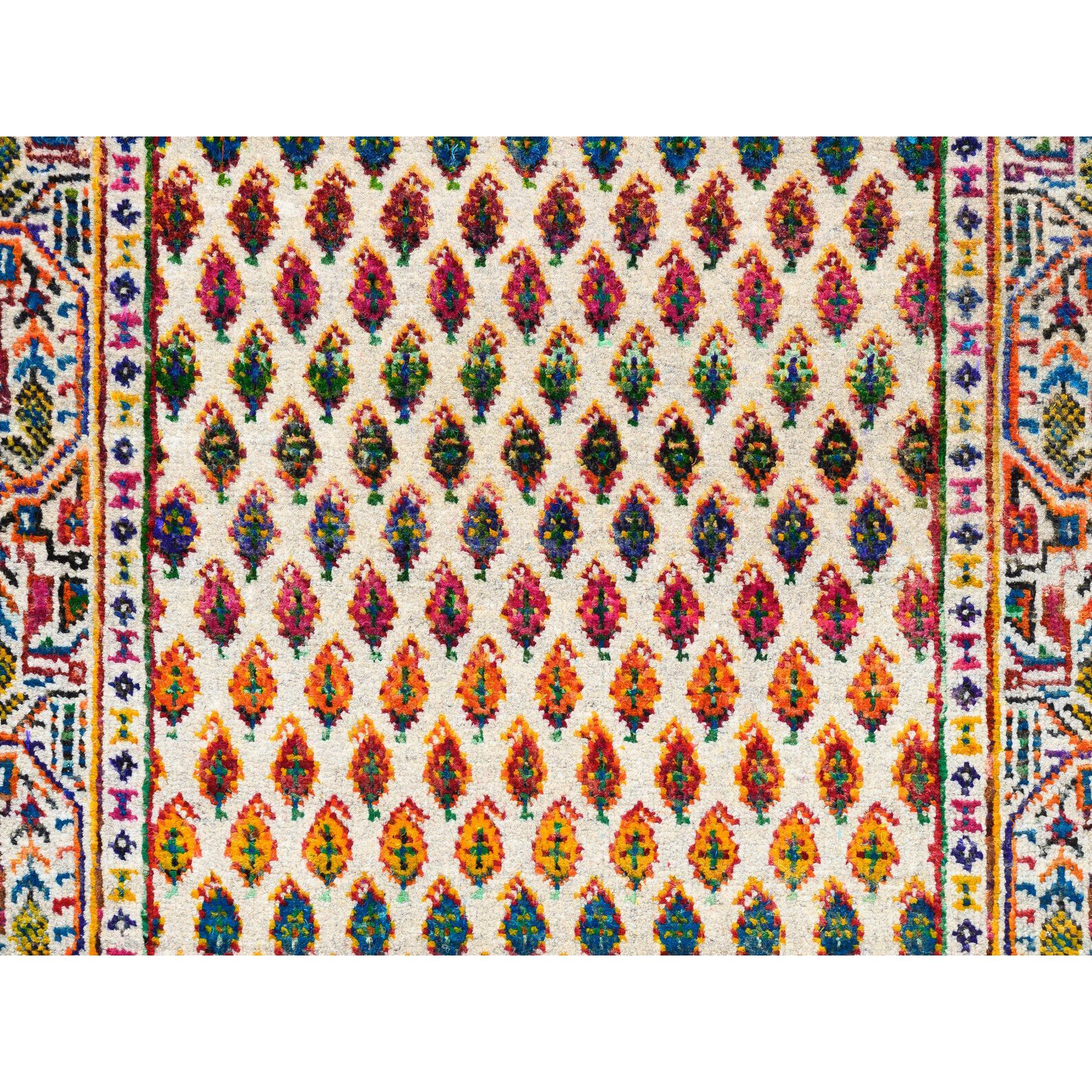 2'7"x8'1" Colorful Wool And Sari Silk Sarouk Mir Inspired With Repetitive Boteh Design Hand Woven Oriental Runner Rug 