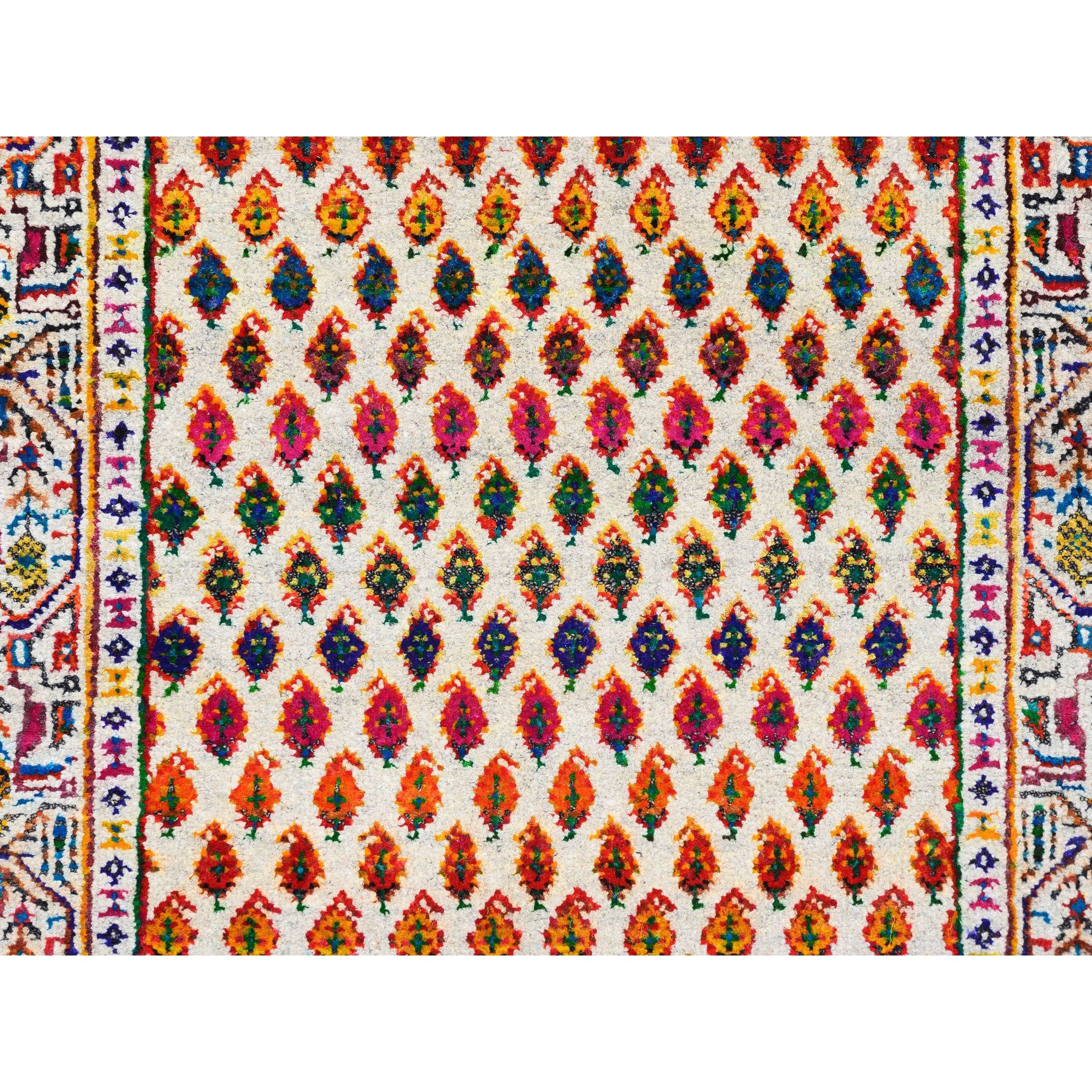 2'4"x10'2" Colorful Wool And Sari Silk Sarouk Mir Inspired With Repetitive Boteh Design Hand Woven Oriental Runner Rug 