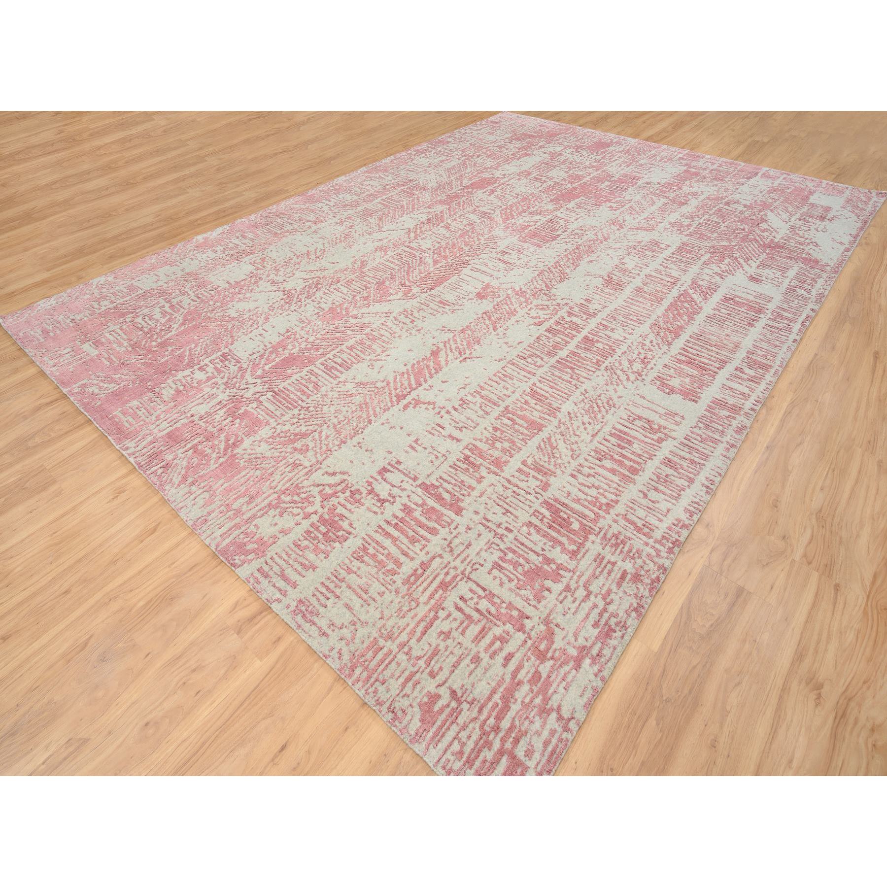 10'x14' Rose Pink, All Over Design Wool and Art Silk, Jacquard Hand Loomed, Oriental Rug 
