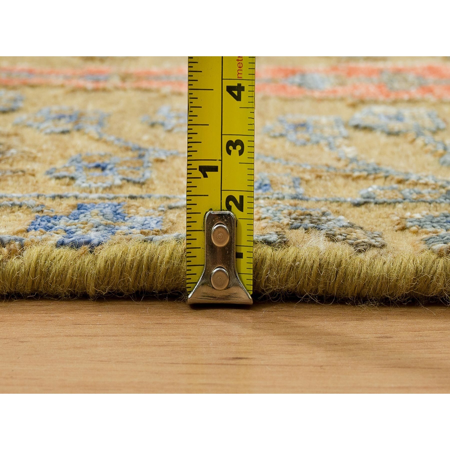 2'x3'1" Almond Brown, Hand Woven Cypress Tree Design, Silk With Textured Wool, Mat Oriental Rug 