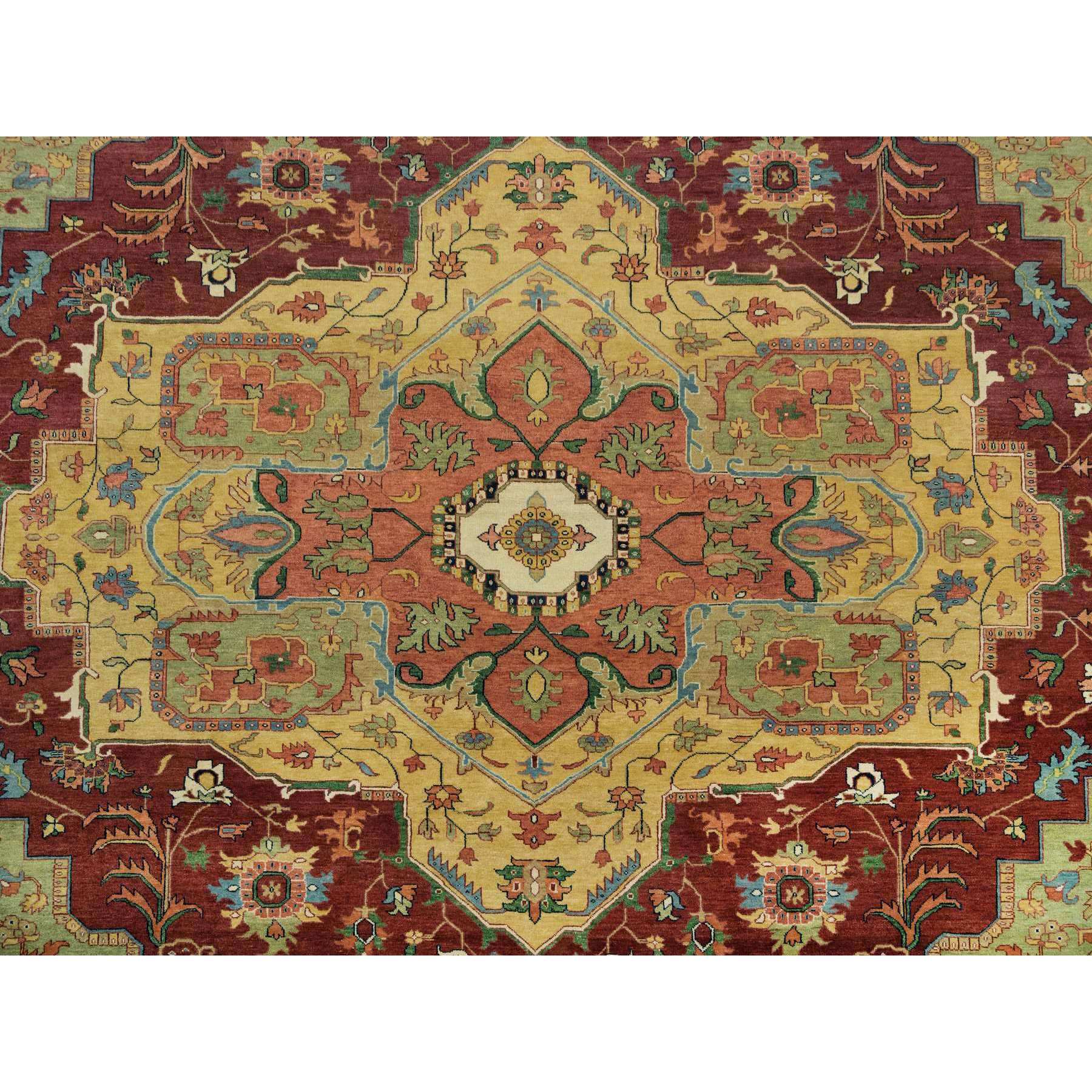 12'x15'3" Terracotta Red, Antiqued Fine Heriz Re-Creation, Densely Woven, Natural Dyes, Organic Wool, Hand Woven, Oversize Oriental Rug 
