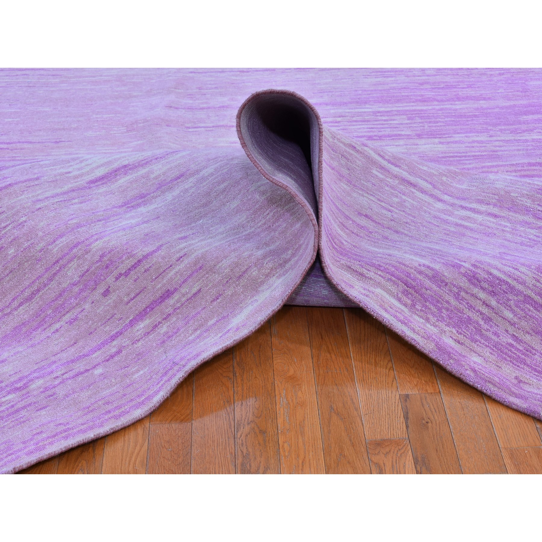 12'1"x15'2" Oversized Pink Zero Pile Organic Wool Ombre Design Hand Woven Oriental Rug 