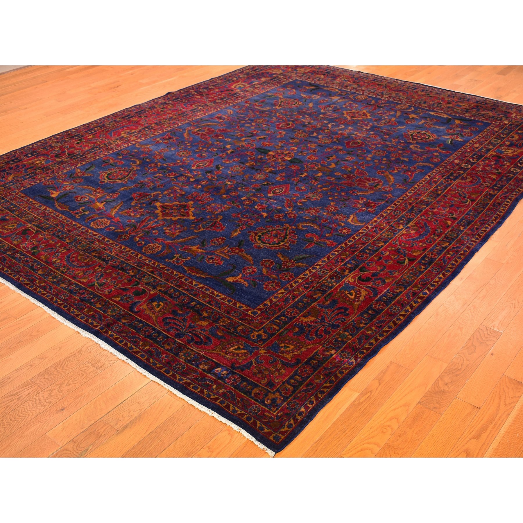 8'10"x11'1" Antique Persian Kashan Good Condition Slight Wear Soft 300 KPSI Saturated Colors Pure Wool Hand Woven Oriental Rug 