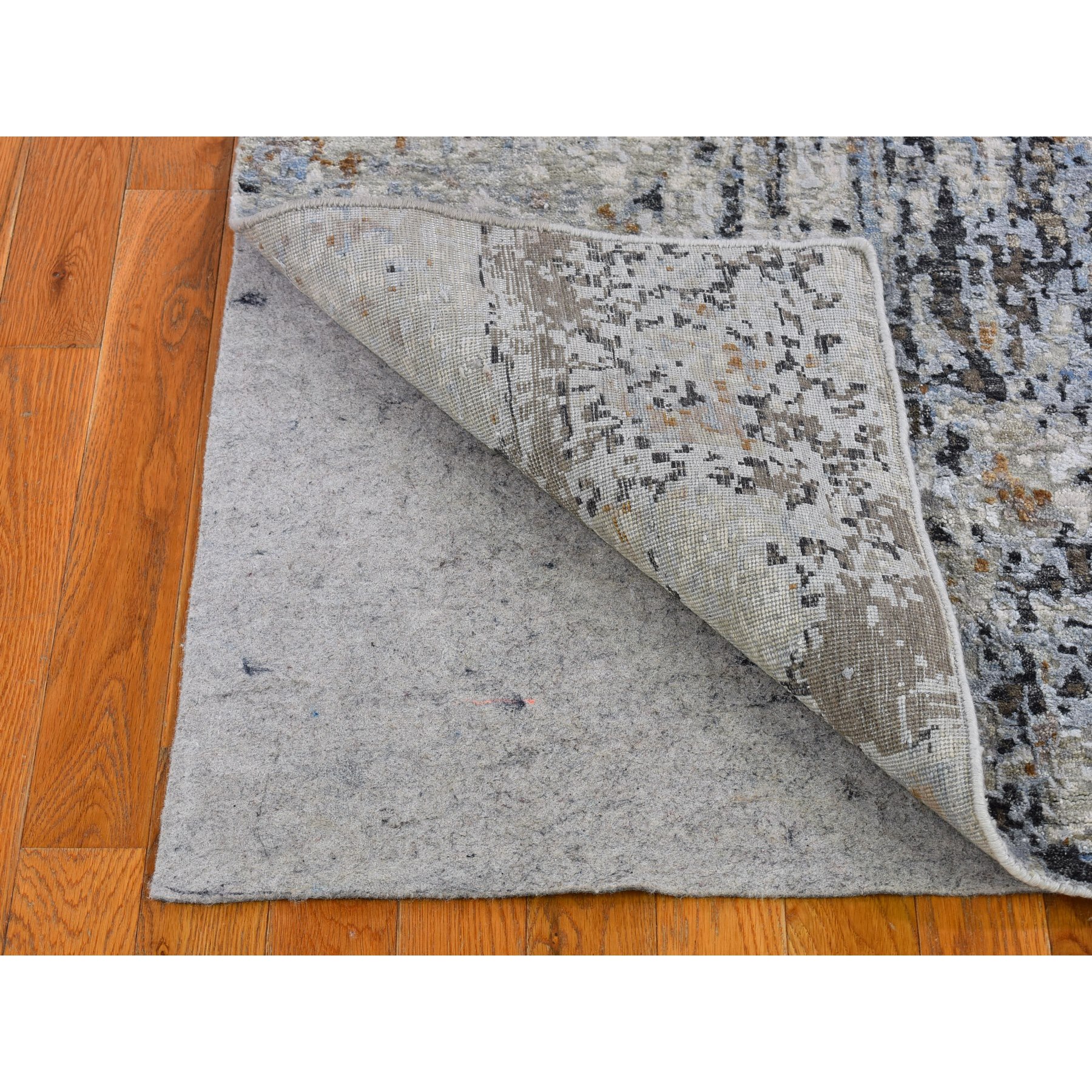 2'5"x10'2" Gray Persian Knot with Abstract Design Wool and Silk Denser Weave Hand Woven Runner Oriental Rug 