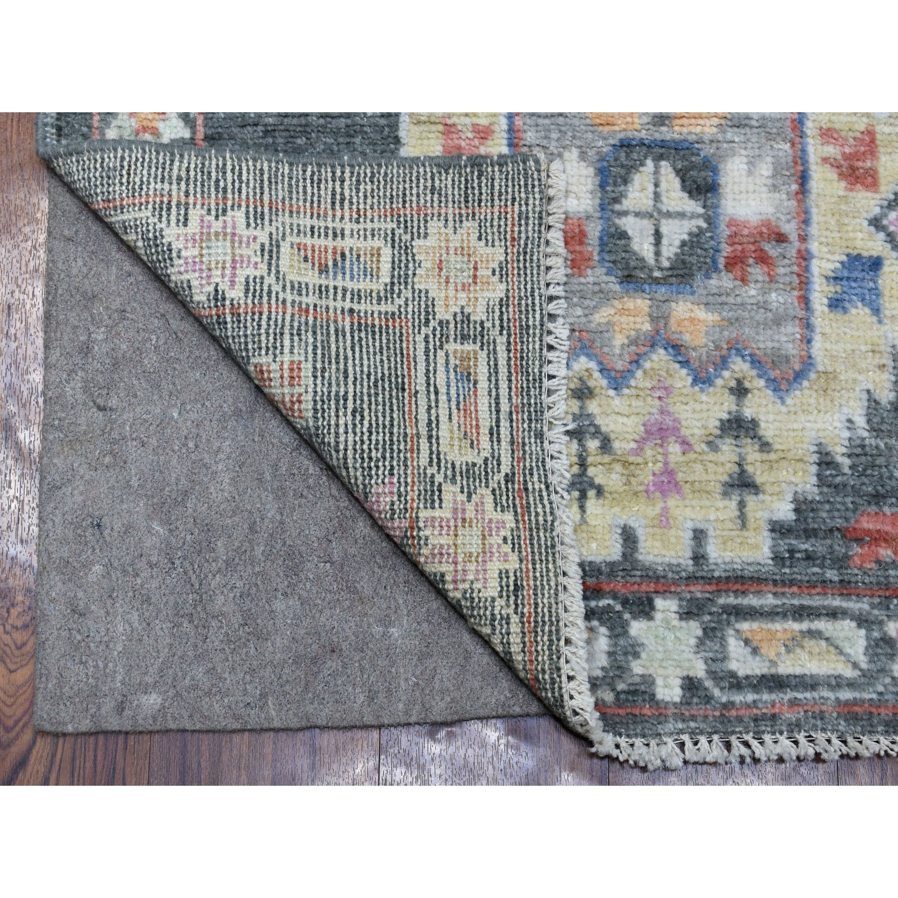 2'10"x9'10" Hand Woven Dark Gray With Geometric Village Anatolian Design Angora Oushak Glimmery Wool Oriental Runner Rug 