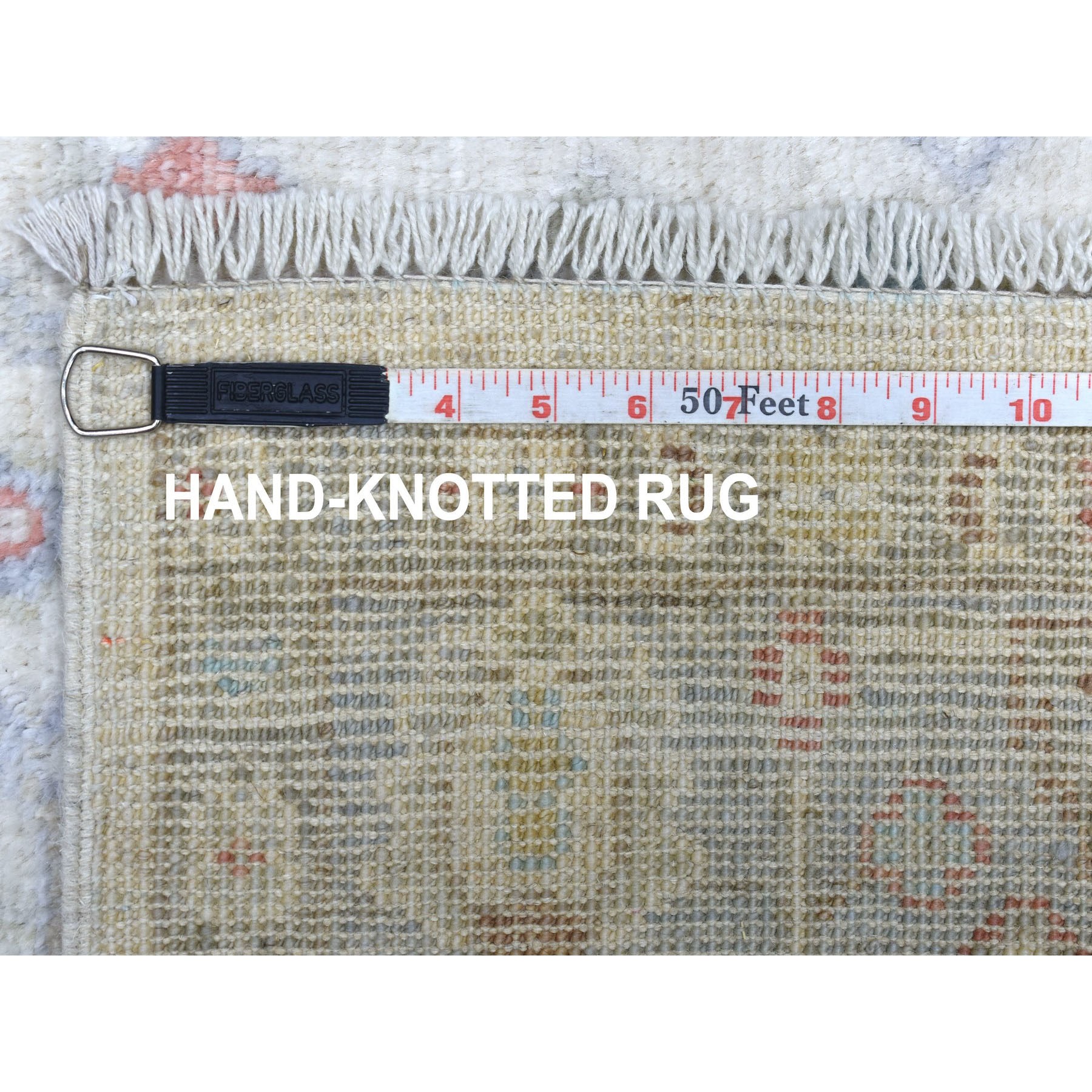 3'9"x9'10" Hand Woven Extra Soft Natural Wool Ivory Angora Oushak in a Colorful Palette Oriental Runner Rug 