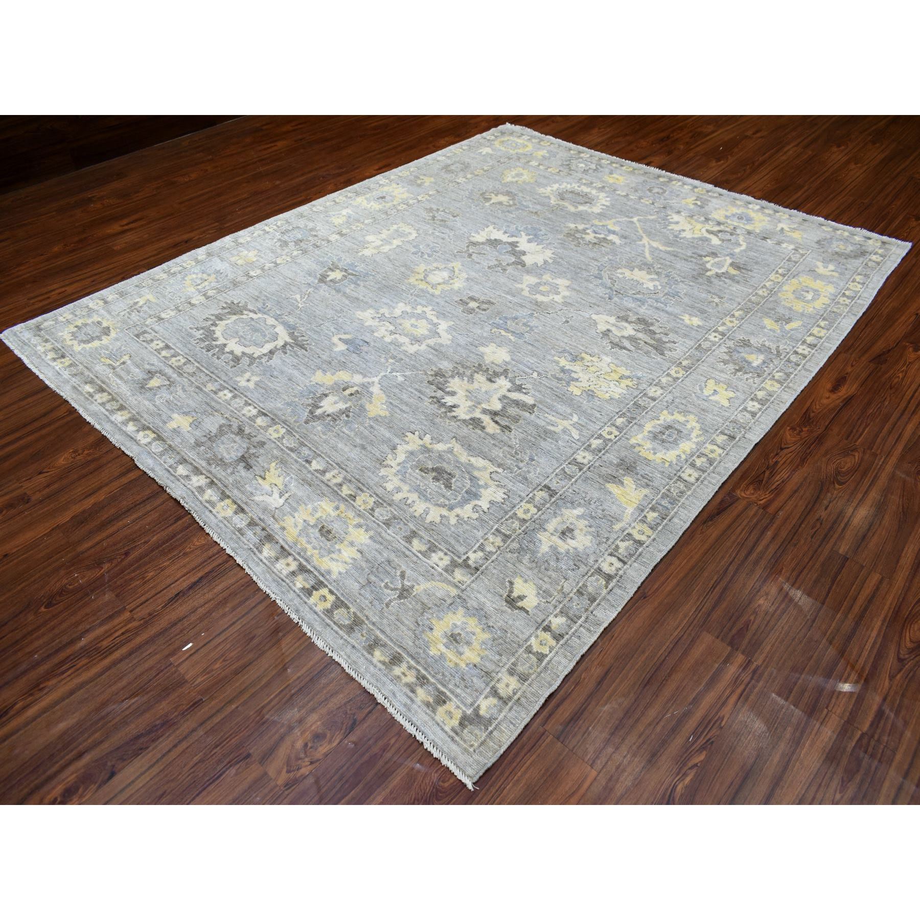 8'x9'10" Hand Woven Gray Afghan Angora Ushak With Floral Eye Catching Pattern Soft Wool Oriental Rug 