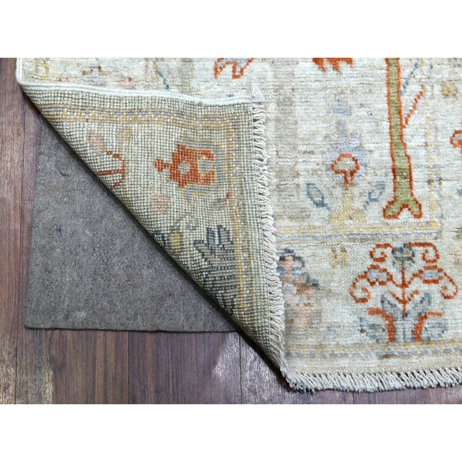 2'7"x15'4" Pop of Color Afghan Angora Oushak with Cypress and Willow Tree Design Ivory Hand Woven Soft Wool Oriental XL Runner Rug 