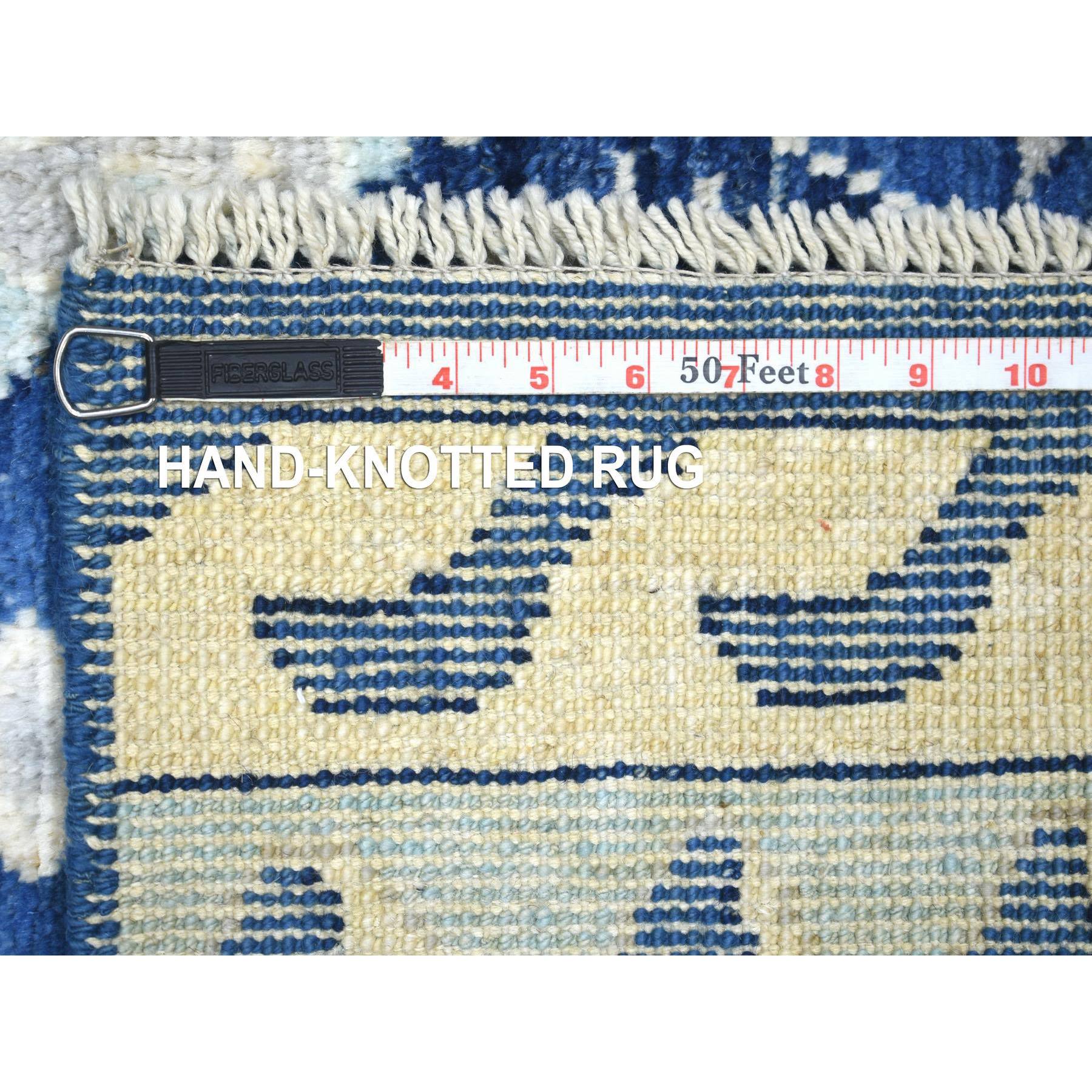 6'x8'9" Denim Blue, Natural Wool Hand Woven, Anatolian Village Inspired with Patchwork Design Natural Dyes, Oriental Rug 