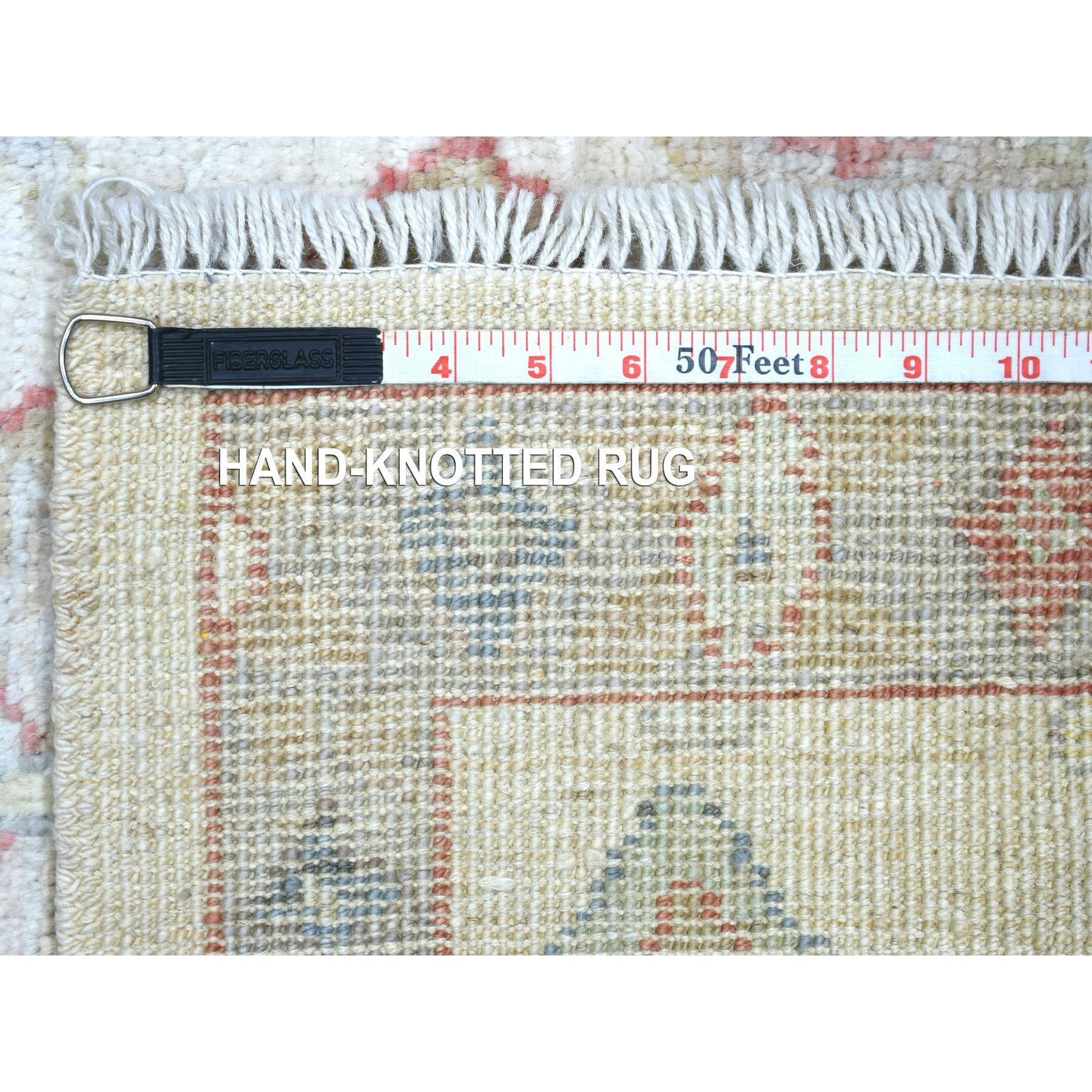 4'2"x5'7" Ivory Hand Woven Angora Oushak All Over Motifs Natural Dyes, Afghan Wool Oriental Rug 