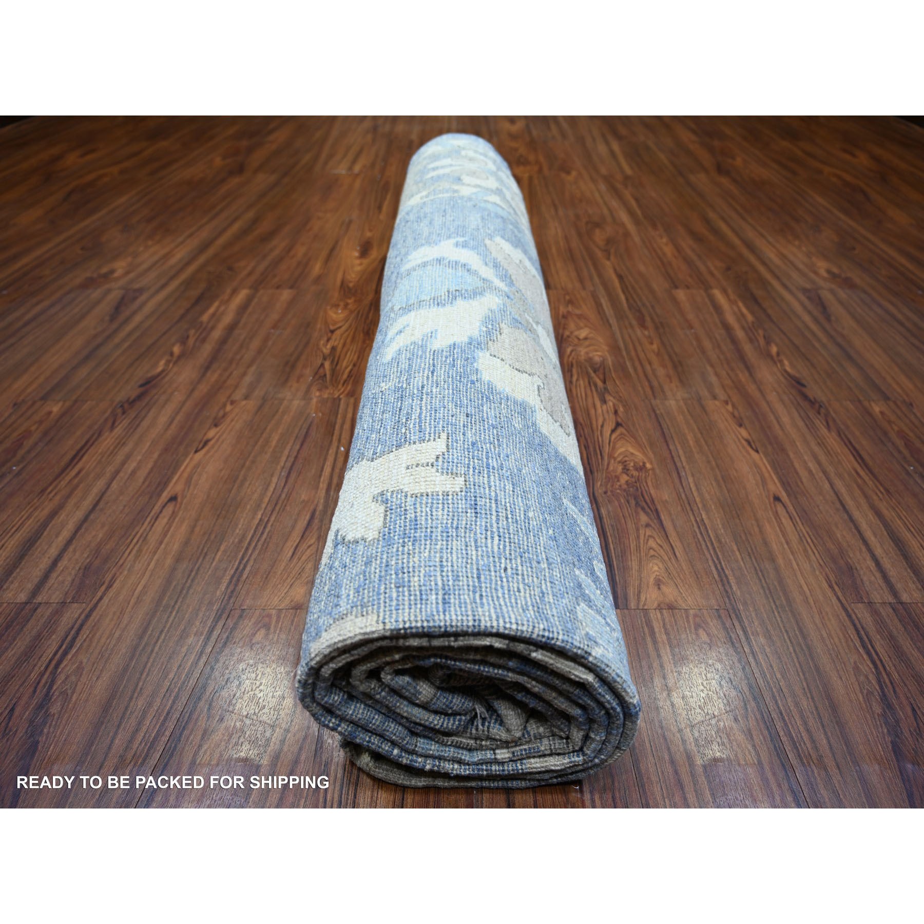9'3"x11'7" Steel Blue, Afghan Angora Oushak with Large Motifs Natural Dyes, Natural Wool Hand Woven, Oriental Rug 