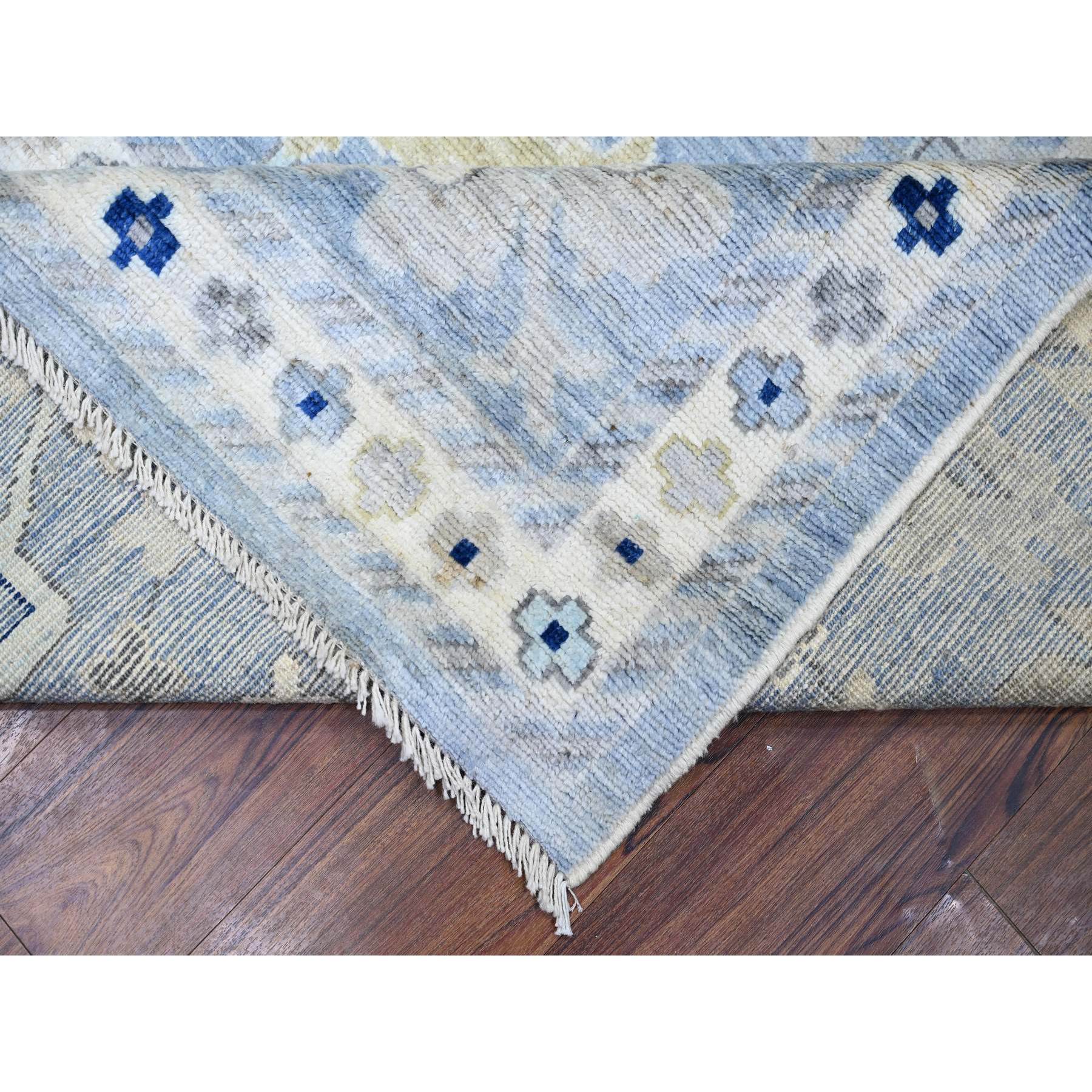 12'x12' Air Force Blue, Pure Wool Hand Woven, Natural Dyes Afghan Angora Oushak with All Over Motifs, Oriental Rug 