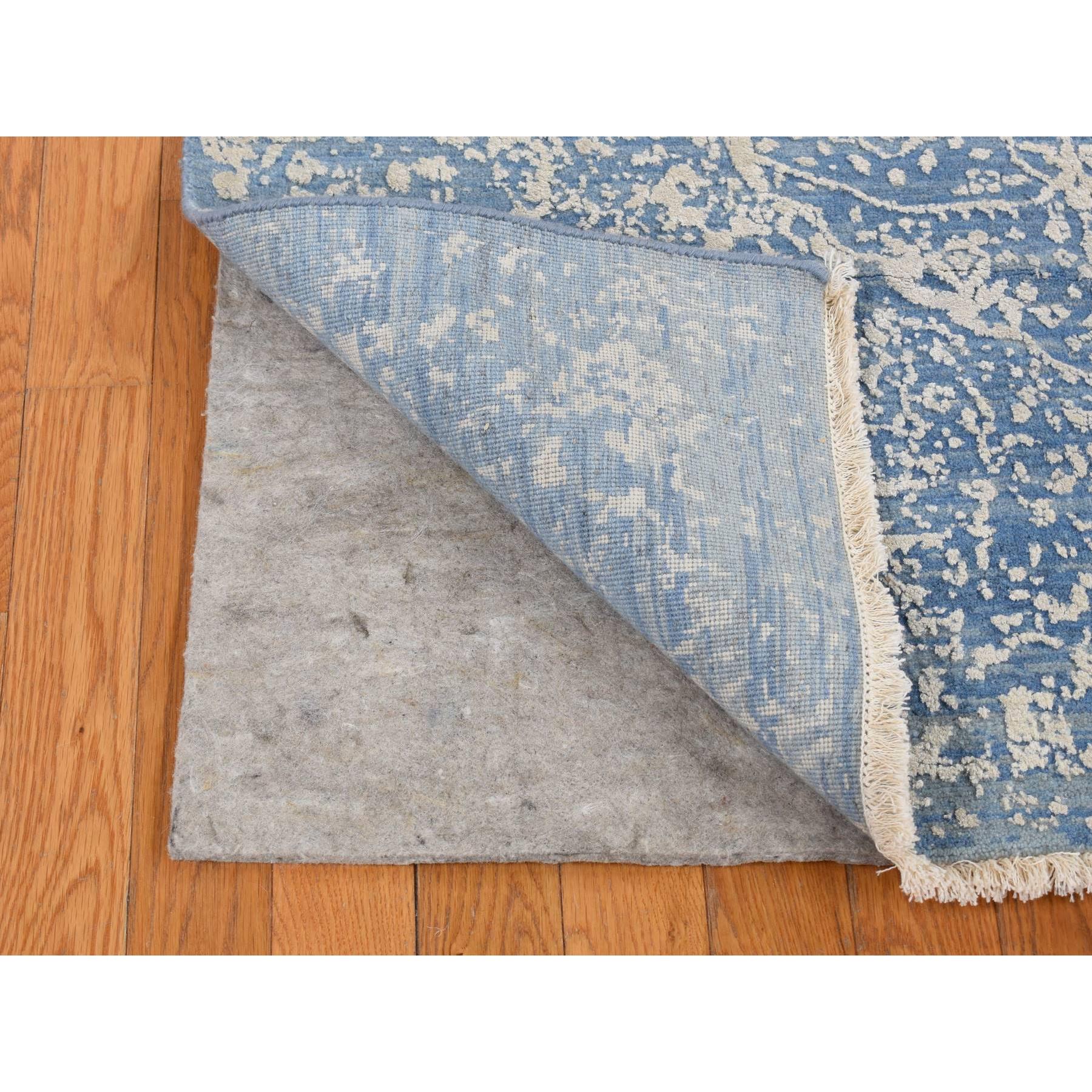 5'1x7' Air Force Blue, Hand Woven, Broken and Erased Persian Medallion  Design, Wool and
