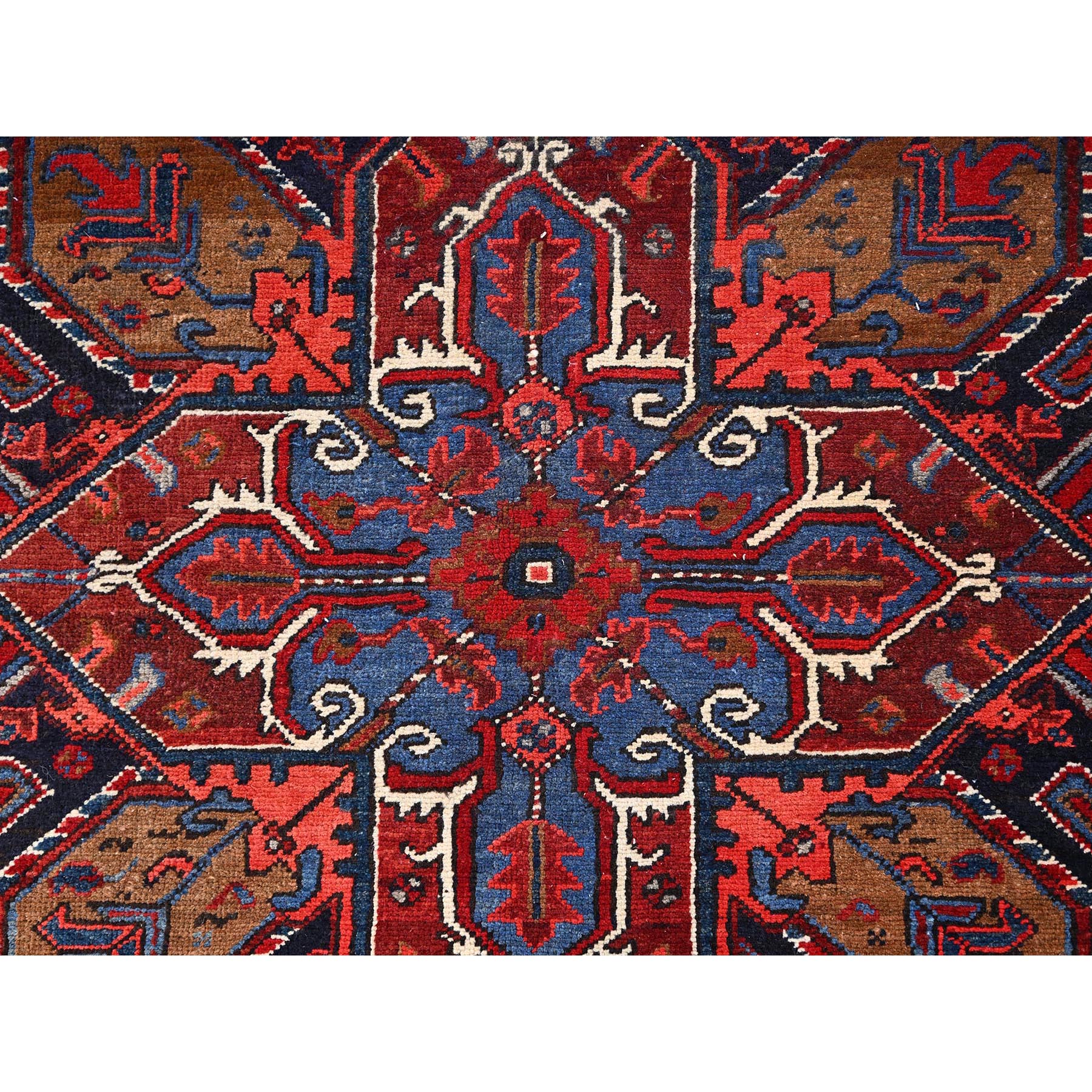 7'6"x10'9" Lava Red, Hand Woven, Vintage Persian Heriz with Geometric Pattern, Good Condition, Distressed Look, Pure Wool, Oriental Rug 