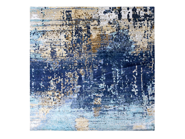 9'9" x 9'10" New Hand Knotted Blue Wool & Silk Square Oriental Rug - MOA10210005