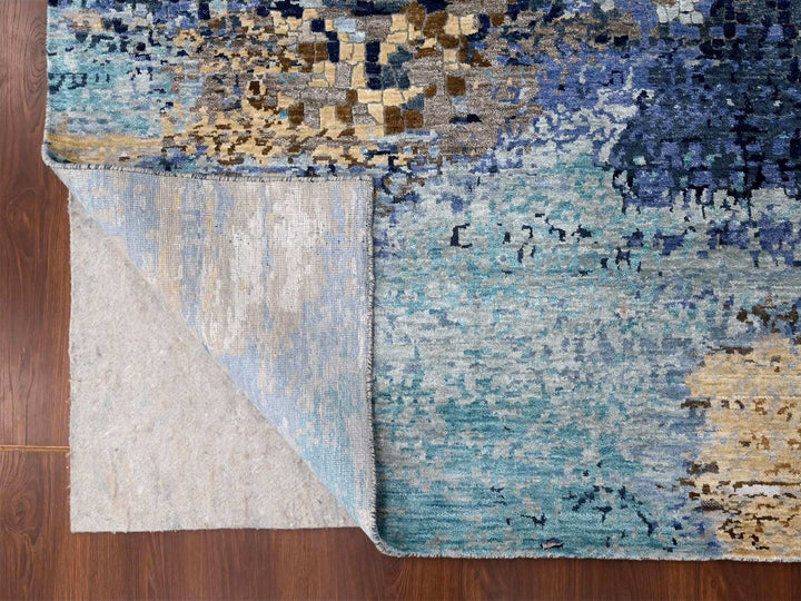 9'9" x 9'10" New Hand Knotted Blue Wool & Silk Square Oriental Rug - MOA10210005