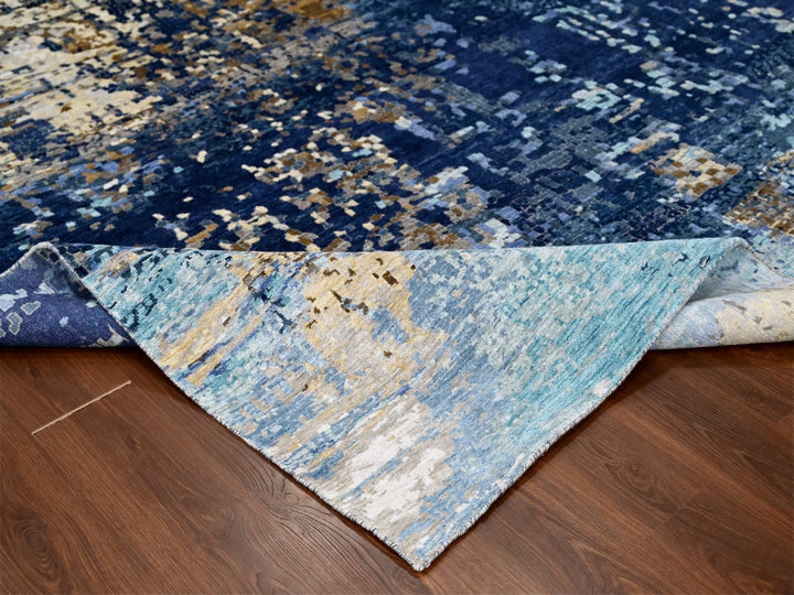 9'9" x 9'10" New Hand Knotted Blue Wool & Silk Square Oriental Rug - MOA10210005