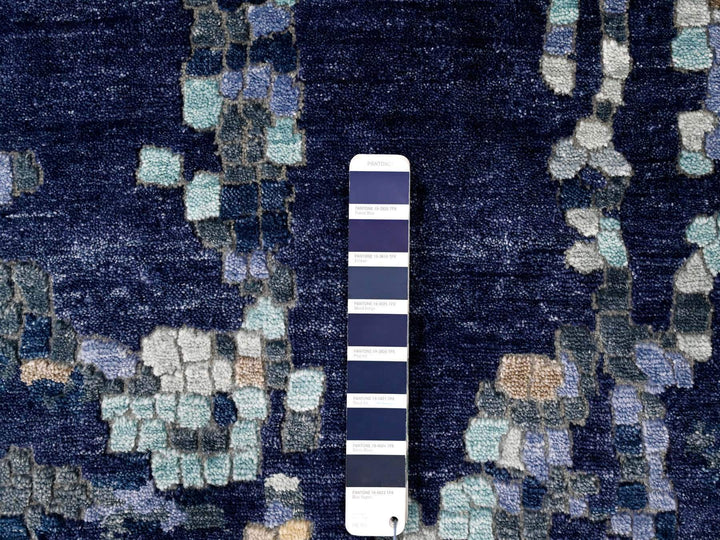 9'9" x 9'10" New Hand Knotted Blue Wool & Silk Square Oriental Rug - MOA10210005