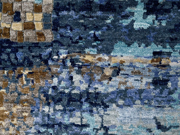 9'9" x 9'10" New Hand Knotted Blue Wool & Silk Square Oriental Rug - MOA10210005