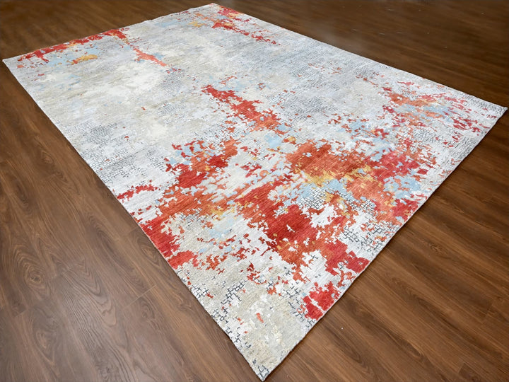 10'0" x 13'10" New Hand Knotted Red Wool & Silk Rectangle Oriental Rug - MOA10210010