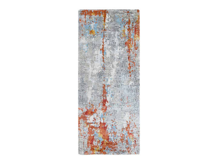2'7" x 5'8" New Hand Knotted Orange Wool & Silk Runner Oriental Rug - MOA10210011