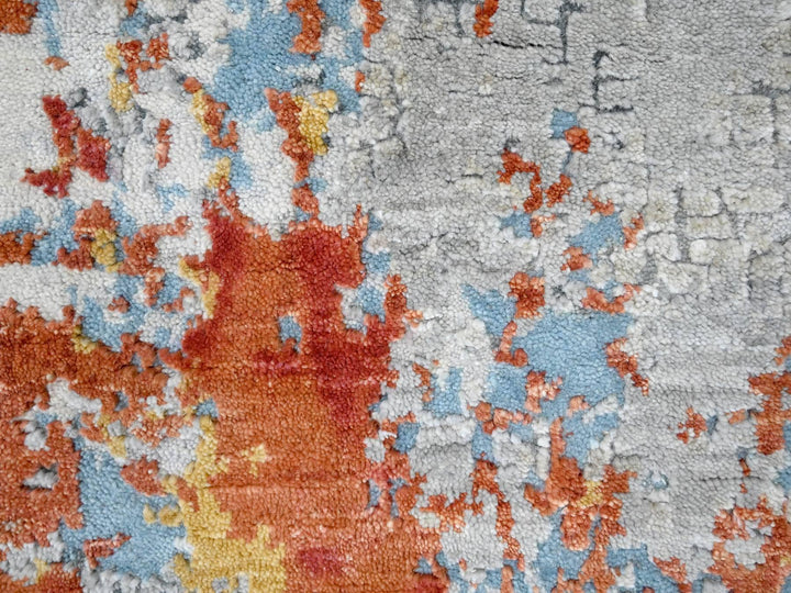 2'7" x 5'8" New Hand Knotted Orange Wool & Silk Runner Oriental Rug - MOA10210011