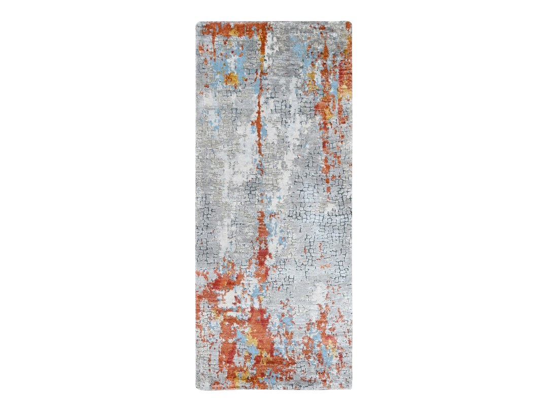 2'7" x 5'10" New Hand Knotted Orange Wool & Silk Runner Oriental Rug - MOA10210012