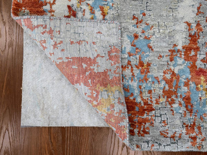 2'7" x 5'10" New Hand Knotted Orange Wool & Silk Runner Oriental Rug - MOA10210012