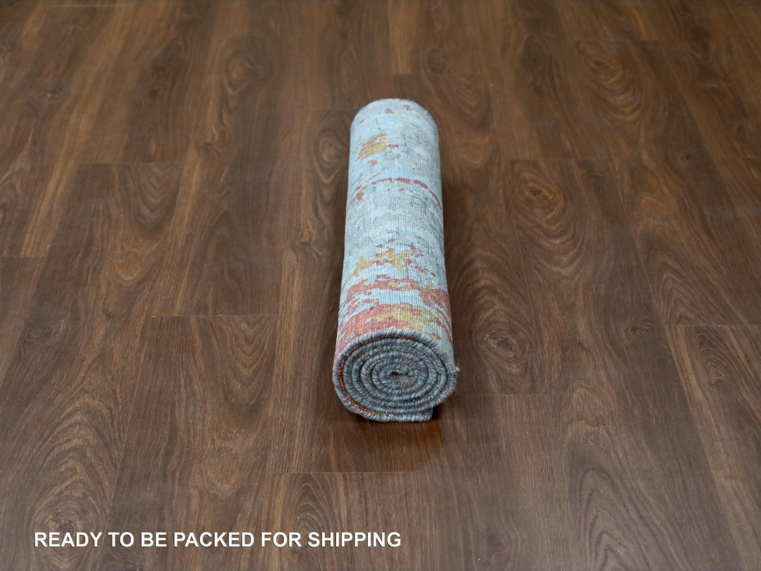 2'7" x 5'10" New Hand Knotted Orange Wool & Silk Runner Oriental Rug - MOA10210012
