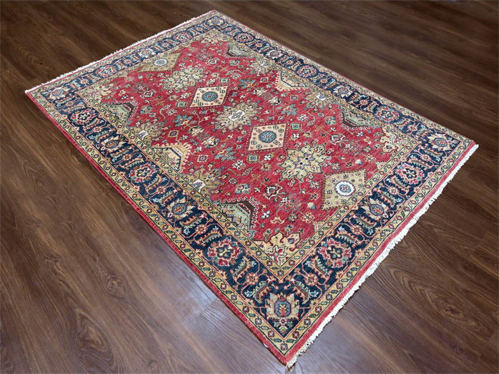 5'0" x 6'10" New Hand Knotted Red Wool Rectangle Oriental Rug - MOA10210020