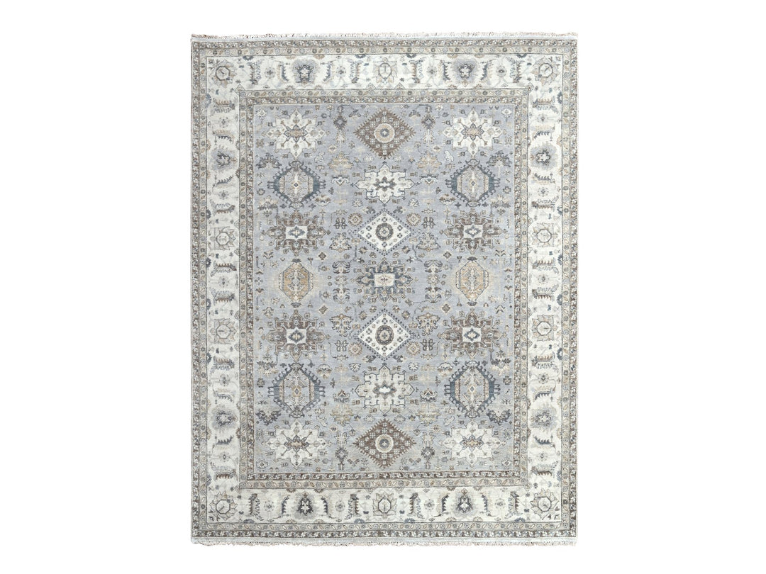 7'10" x 9'9" New Hand Knotted Grey Wool Rectangle Oriental Rug - MOA10210026