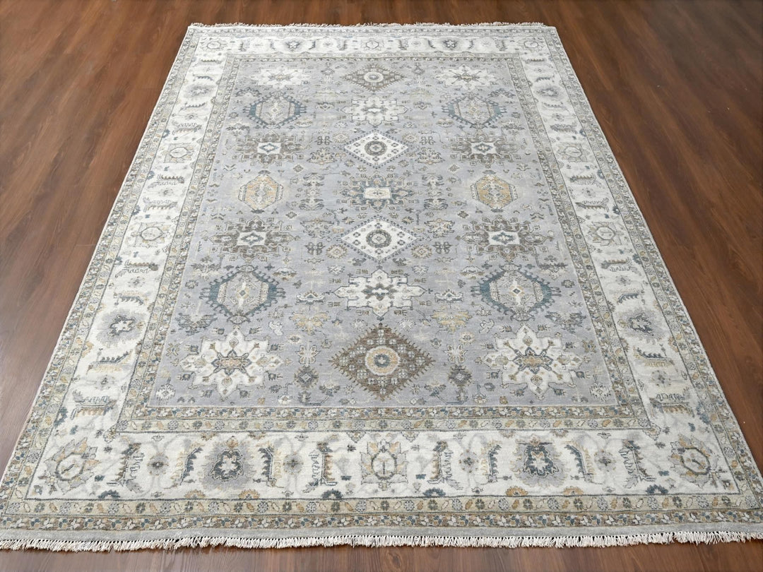 7'10" x 9'9" New Hand Knotted Grey Wool Rectangle Oriental Rug - MOA10210026