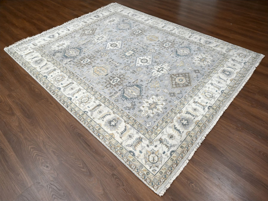 7'10" x 9'9" New Hand Knotted Grey Wool Rectangle Oriental Rug - MOA10210026