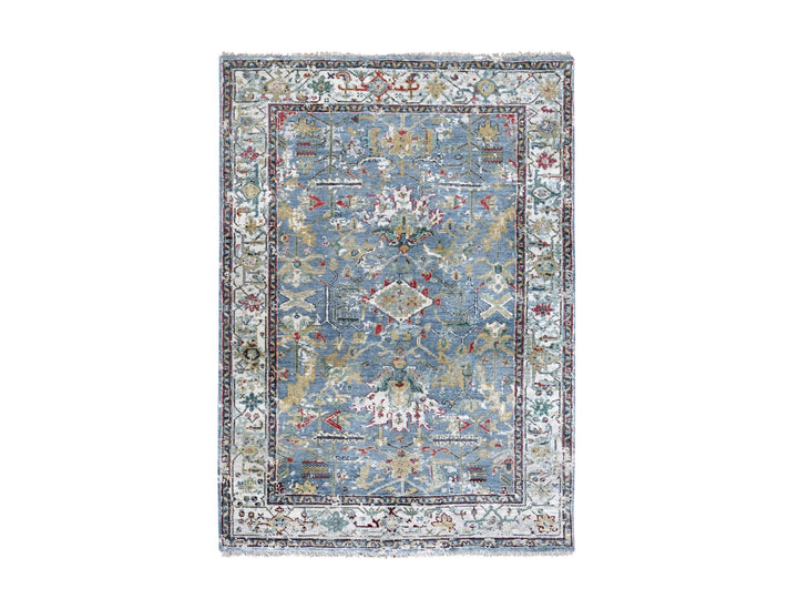 4'0" x 5'9" New Hand Knotted Blue Wool Rectangle Oriental Rug - MOA10210035