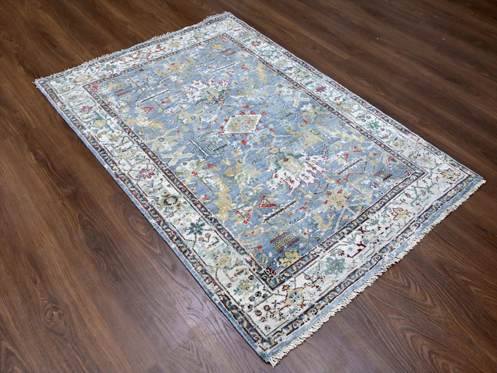 4'0" x 5'9" New Hand Knotted Blue Wool Rectangle Oriental Rug - MOA10210035