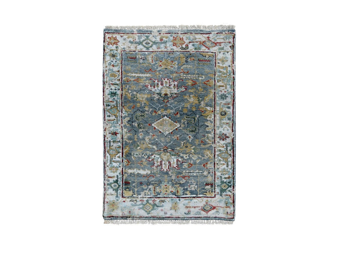 2'0" x 3'0" New Hand Knotted Blue Wool Rectangle Oriental Rug - MOA10210037