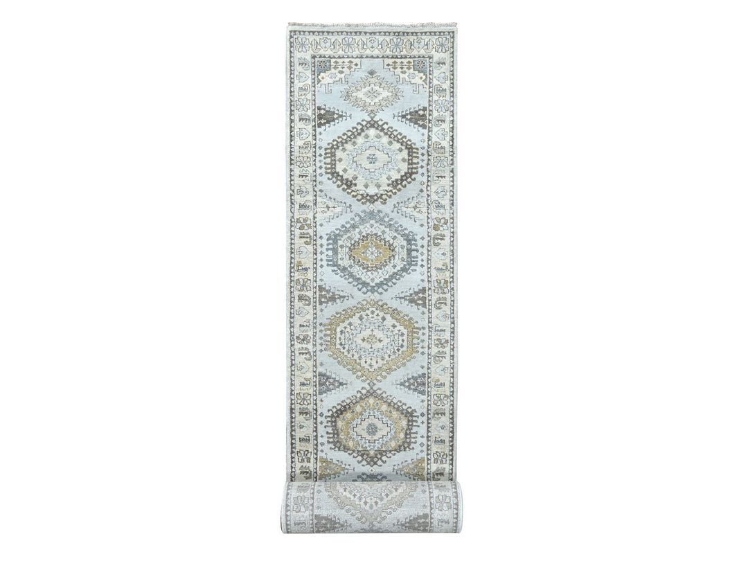 2'9" x 18'0" New Hand Knotted Grey Wool Runner Oriental Rug - MOA10210039
